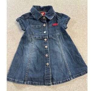 Guess Denim Dress Baby Girl 12M Blue Excellent Short Sleeve Button Front KU11858